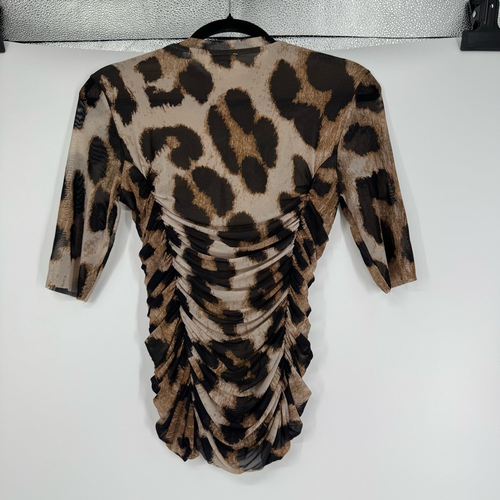 Ganni Mesh Leopard Ruched Top - Picture 6 of 8